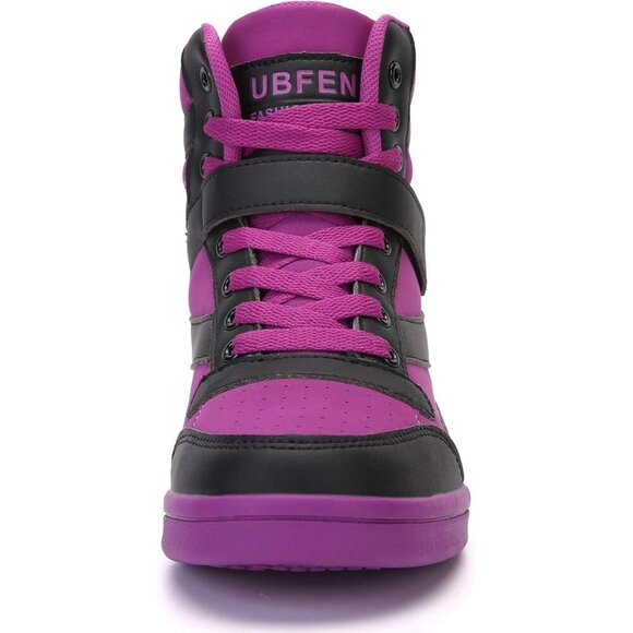 🆕  Black Purple Women's Hidden Wedge Sneakers 5.5cm High Top Platform Booties - Picture 5 of 9